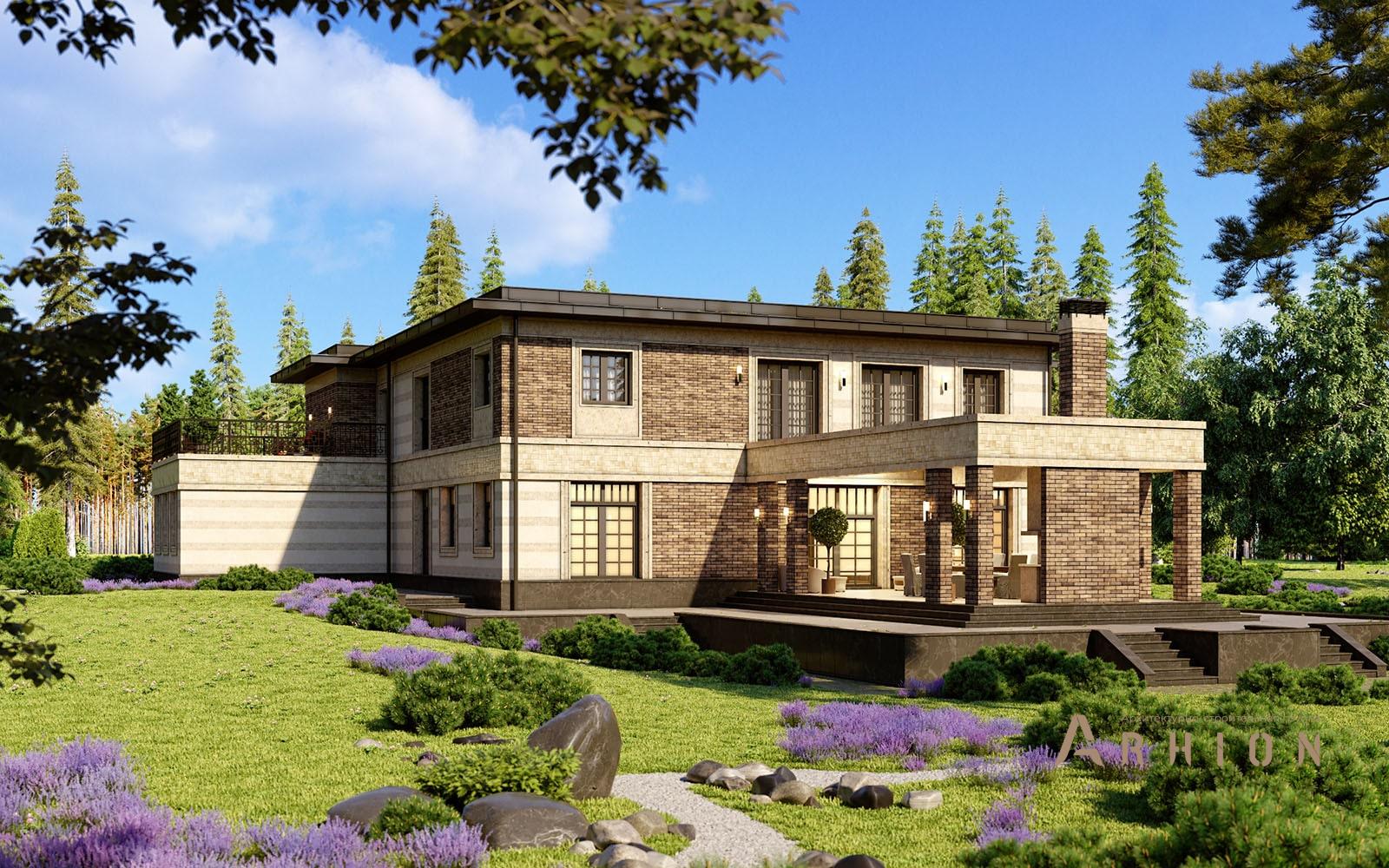 6. Проект двухэтажного дома в стиле лофт с плоской кровлей , av-540, площадью - 540 кв c сауной, терассой, балконом, гаражом